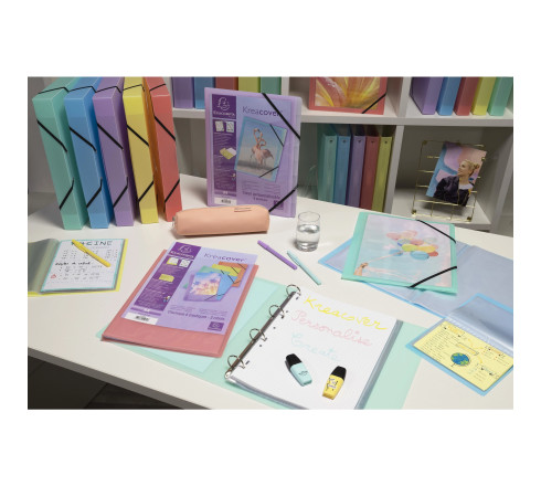 Classeur 4 anneaux 30mm polypropylène Kreacover Pastel - A4 Maxi