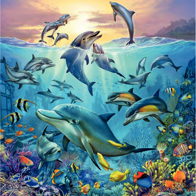 Lot de 3 puzzles 49 pièces en carton, le monde animal de l'océan