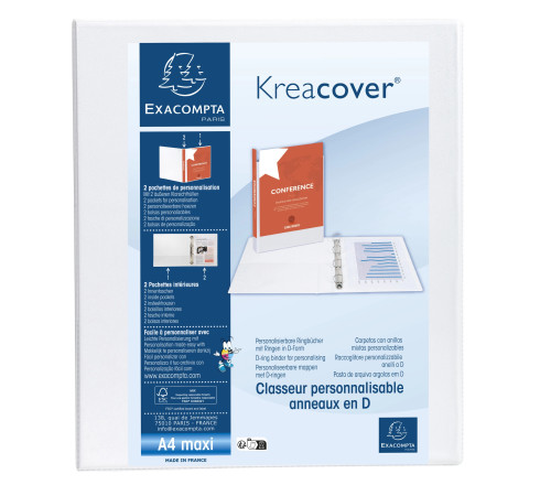 Classeur personnalisable rigide 2 poches KreaCover - 2 anneaux en D 40mm - A4 maxi