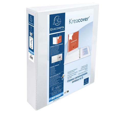 Classeur personnalisable rigide 2 poches KreaCover - 2 anneaux en D 40mm - A4 maxi