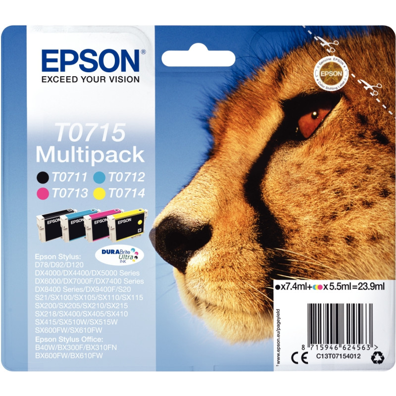 Epson GUÉPARD lot 4 cartouches jet d'encre noire, cyan, magenta et jau