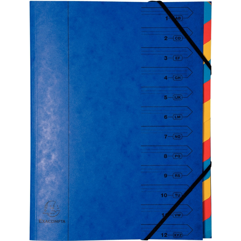 Trieur dos agrafé avec élastiques 12 compartiments, coloris assortis