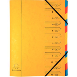 Trieur dos agrafé avec élastiques 12 compartiments, coloris assortis