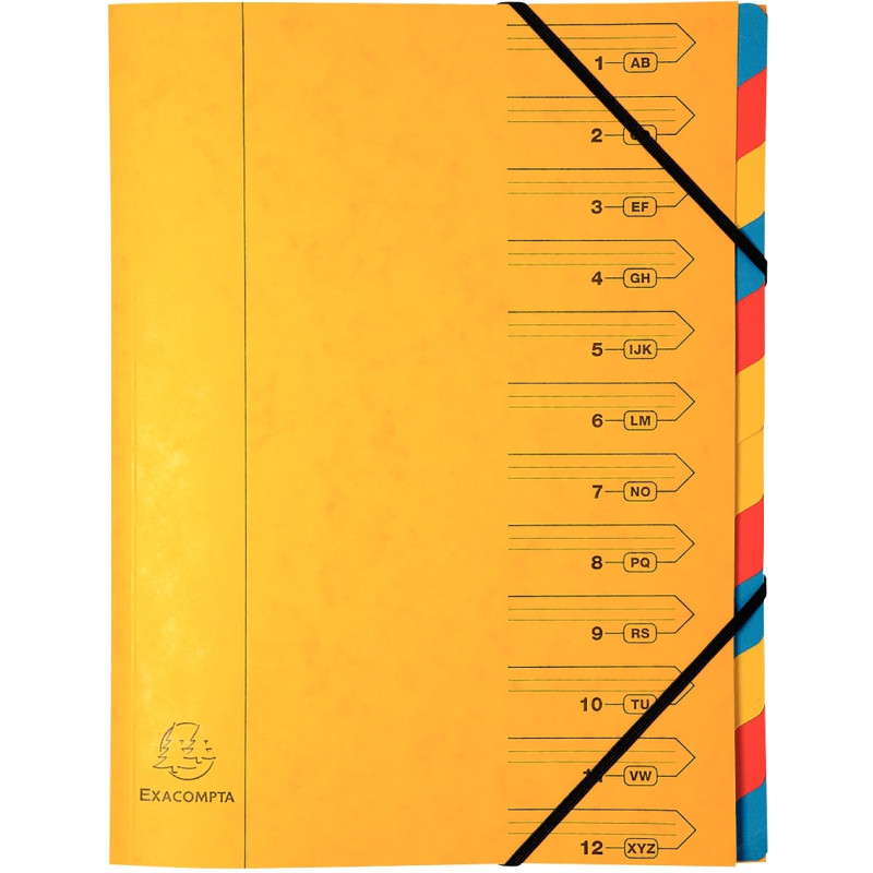 Trieur dos agrafé avec élastiques 12 compartiments, coloris assortis