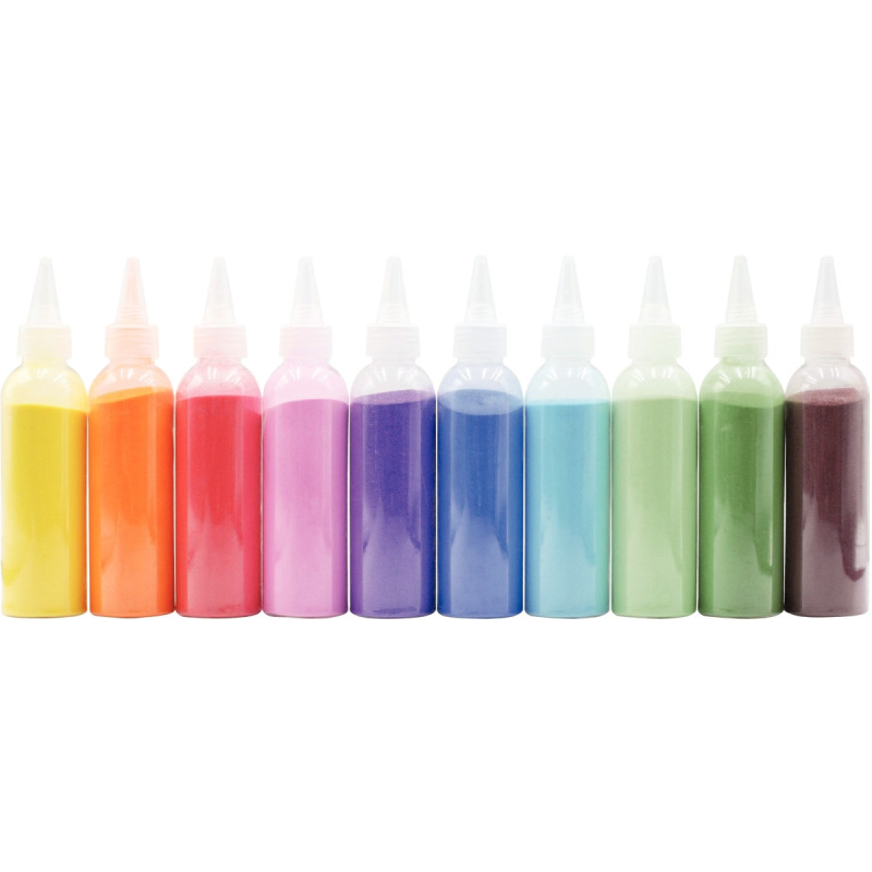 Lot de 10 flacons de sable extra fin 210grammes coloris assortis