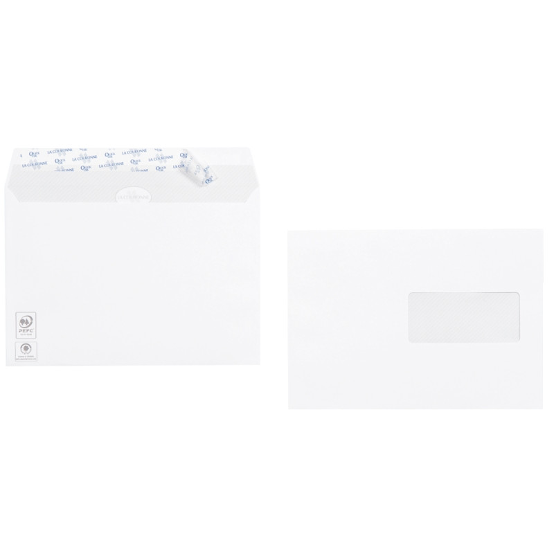 Boite de 500 enveloppes blanches 162x229mm 90g bande silliconnée fenêt