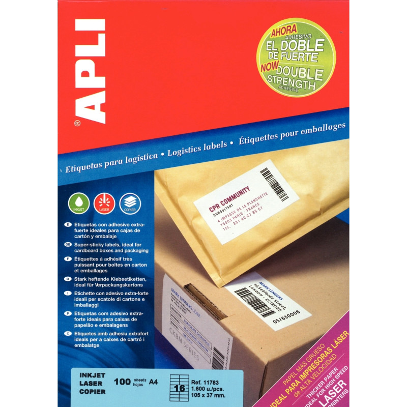 Boîte de 100 étiquettes adhésives extra fortes blanches 210x297mm