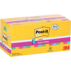 Boite de 16 blocs Znotes super sticky 76 x 76 mm coloris assortis dont