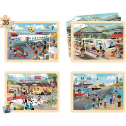 Lot de 4 puzzles à cadre en bois 35 pièces, les transports