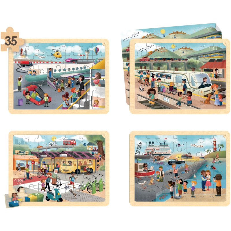 Lot de 4 puzzles à cadre en bois 35 pièces, les transports