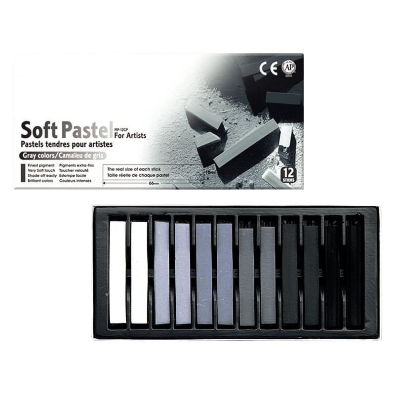 Boîte de 12 pastels sec carré grises