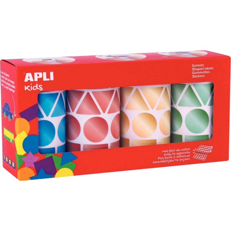 Lot de 4 rouleaux gommettes géométriques métallisées assorties