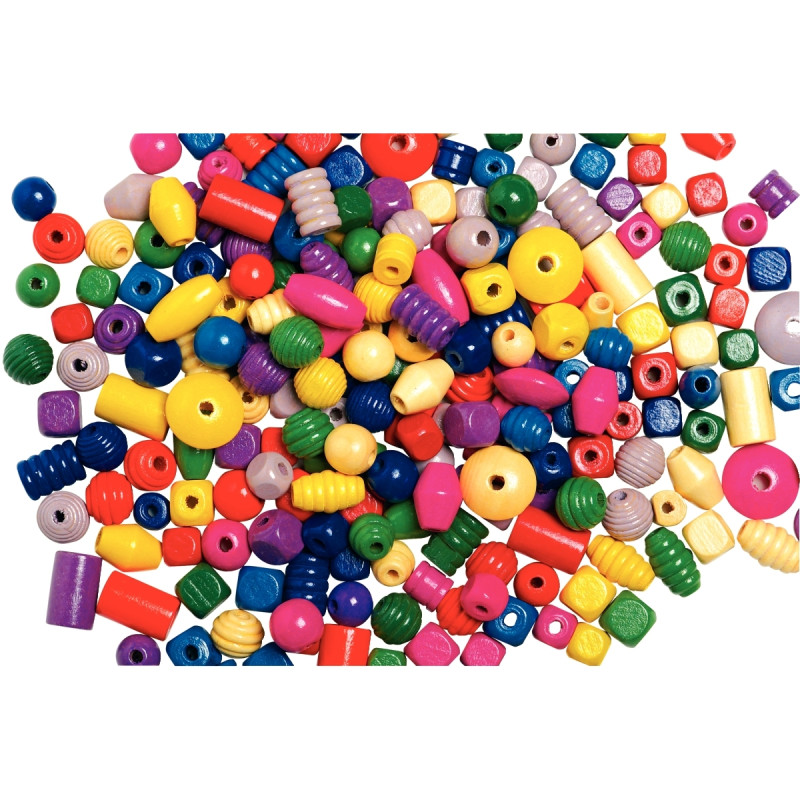 Sachet de 500 grammes de perles en bois mixtes couleurs vives assortie
