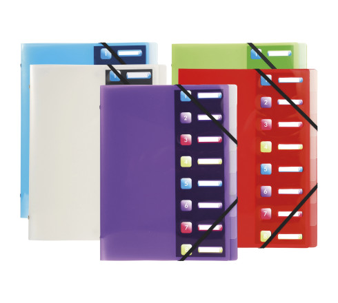 Trieur polypropylène 3 rabats Crystal colours 8 compartiments