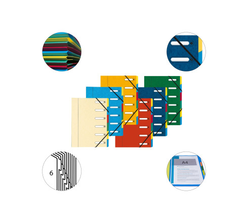 Trieur HARMONIKA® à fenêtres avec élastiques véritable carte lustrée 6 compartiments
