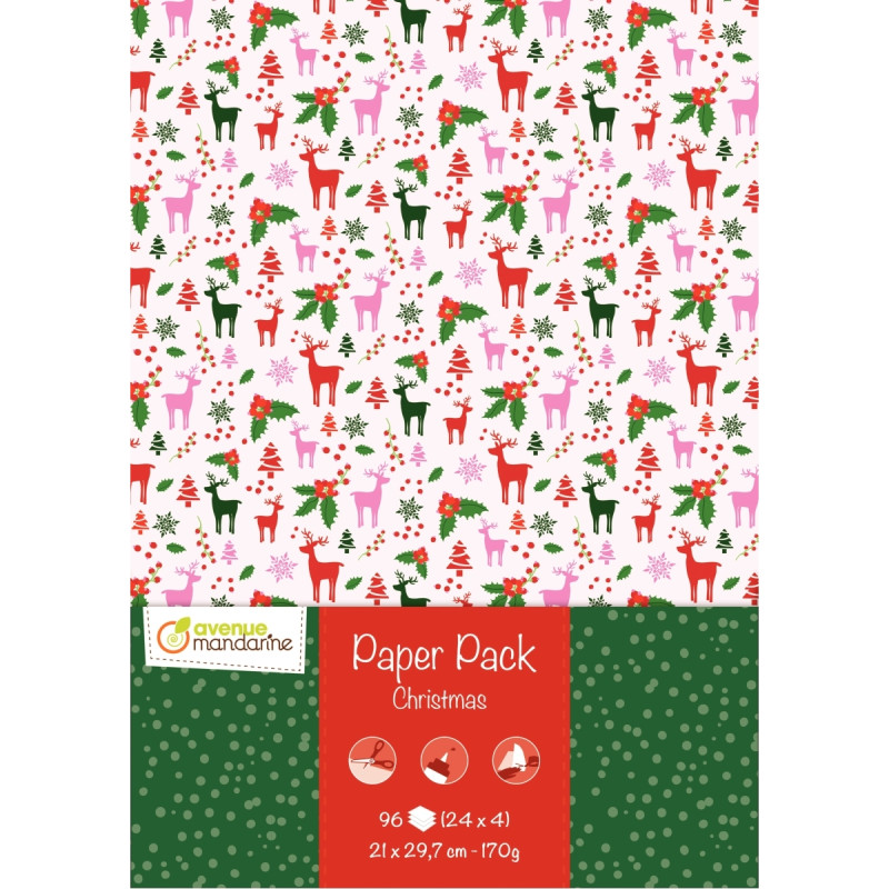 Paquet de 96 feuilles de papier motifs Noël 170 grammes format 21 x 29