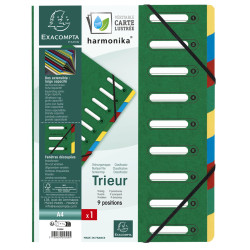 Trieur HARMONIKA® à fenêtres avec élastiques Véritable carte lustrée 9 compartiments
