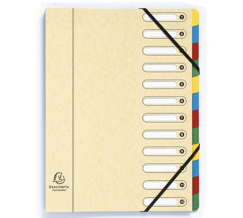 Trieur HARMONIKA® à fenêtres avec élastiques véritable carte lustrée 12 compartiments