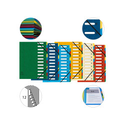 Trieur HARMONIKA® à fenêtres avec élastiques véritable carte lustrée 12 compartiments