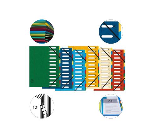 Trieur HARMONIKA® à fenêtres avec élastiques véritable carte lustrée 12 compartiments