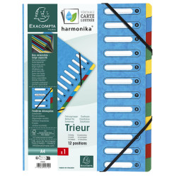 Trieur HARMONIKA® à fenêtres avec élastiques véritable carte lustrée 12 compartiments