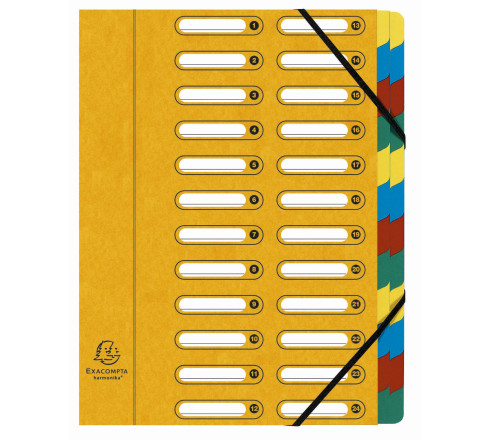 Trieur HARMONIKA® à fenêtres avec élastiques véritable carte lustrée 24 compartiments