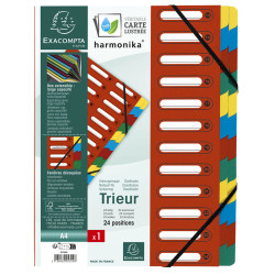 Trieur HARMONIKA® à fenêtres avec élastiques véritable carte lustrée 24 compartiments