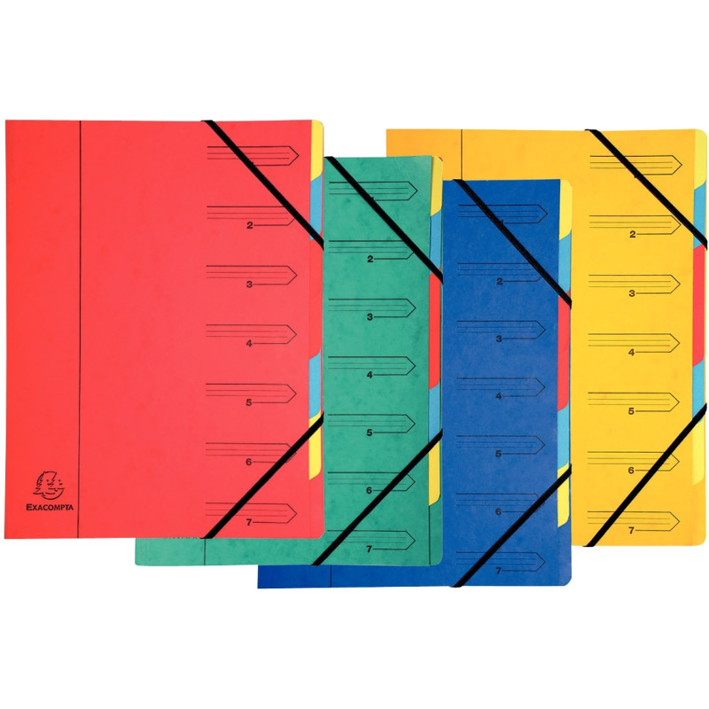Trieur dos agrafé avec élastiques 7 compartiments, coloris assortis