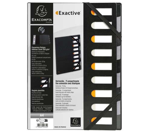 Trieur rigide HARMONIKA® Exactive® dos extensible 9 compartiments noir