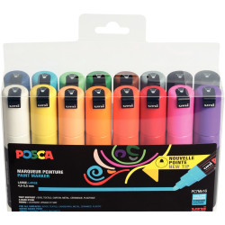 Pochette de 16 marqueurs Posca pointe large ogive assortis