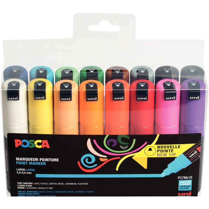 Pochette de 16 marqueurs Posca pointe large ogive assortis