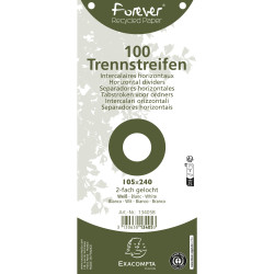 Paquet 100 fiches intercalaires horizontales unies perforées Forever - 105x240mm