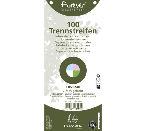 Paquet 100 fiches intercalaires horizontales unies perforées Forever - 105x240mm