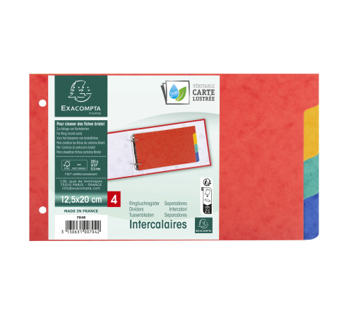Intercalaires pour fiches bristol en carte lustrée 225g/m2 4 positions - 125x200mm