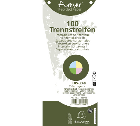 Paquet 100 fiches intercalaires trapézoïdales unies perforées Forever - 105x240mm