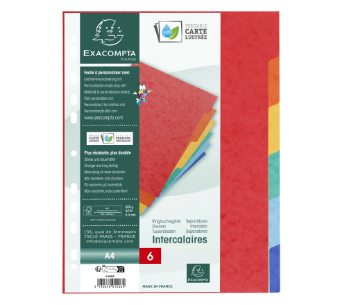 Intercalaires carte lustrée 225g 6 positions - A4