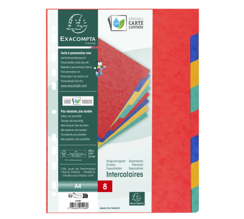 Intercalaires carte lustrée 225g 8 positions - A4