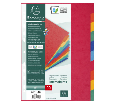 Intercalaires carte lustrée 225g 10 positions - A4