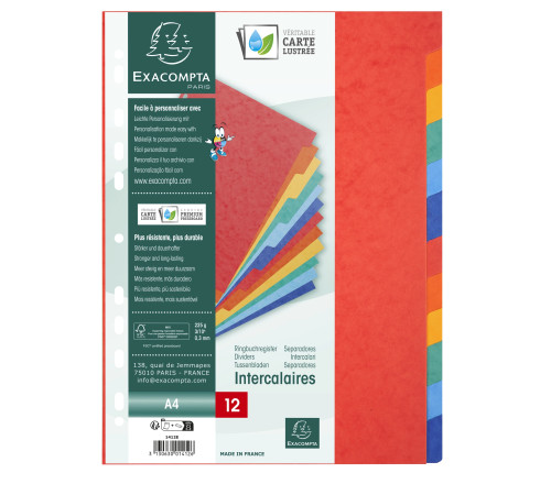 Intercalaires carte lustrée 225g 12 positions - A4