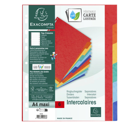 Intercalaires carte lustrée 400g 6 positions - A4 maxi
