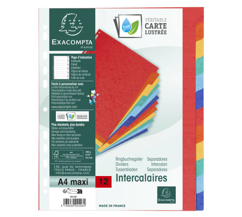Intercalaires carte lustrée 400g 12 positions - A4 maxi