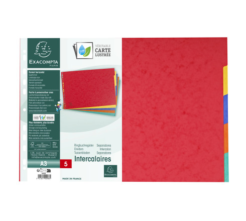 Intercalaires carte lustrée 400g 5 positions - A3
