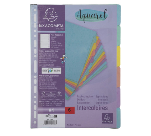 Intercalaires carte lustrée 400g/m2 Aquarel 6 positions - A4