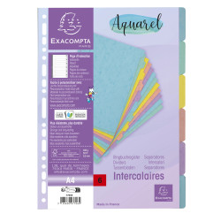 Intercalaires carte lustrée 400g/m2 Aquarel 6 positions - A4