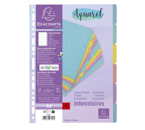 Intercalaires carte lustrée 400g/m2 Aquarel 6 positions - A4