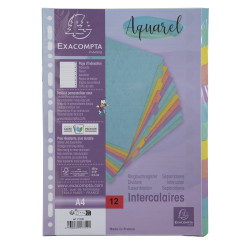 Intercalaires carte lustrée 400g/m2 Aquarel 12 positions - A4