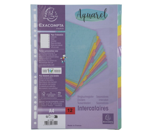 Intercalaires carte lustrée 400g/m2 Aquarel 12 positions - A4