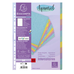 Intercalaires carte lustrée 400g/m2 Aquarel 12 positions - A4