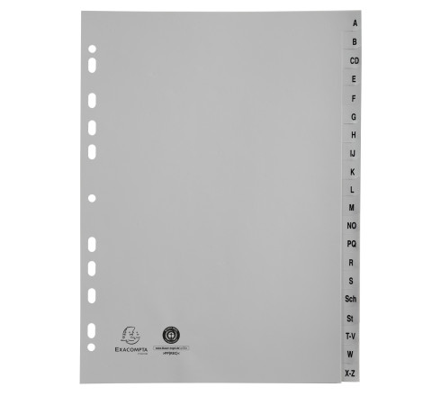 Intercalaires imprimés alphabétiques PP recyclé gris A-Z (alphabet allemand) - 20 positions - A4
