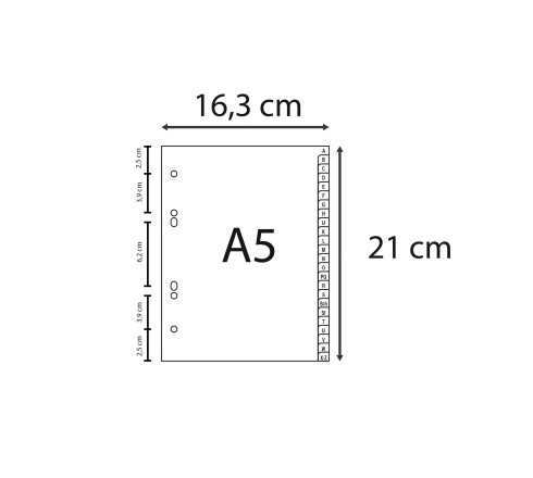 Intercalaires imprimés alphabétiques PP recyclé gris A-Z (alphabet allemand) - 24 positions - A5